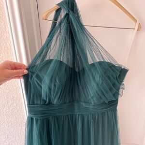 One Shoulder Forest Green Bridesmaid Gown